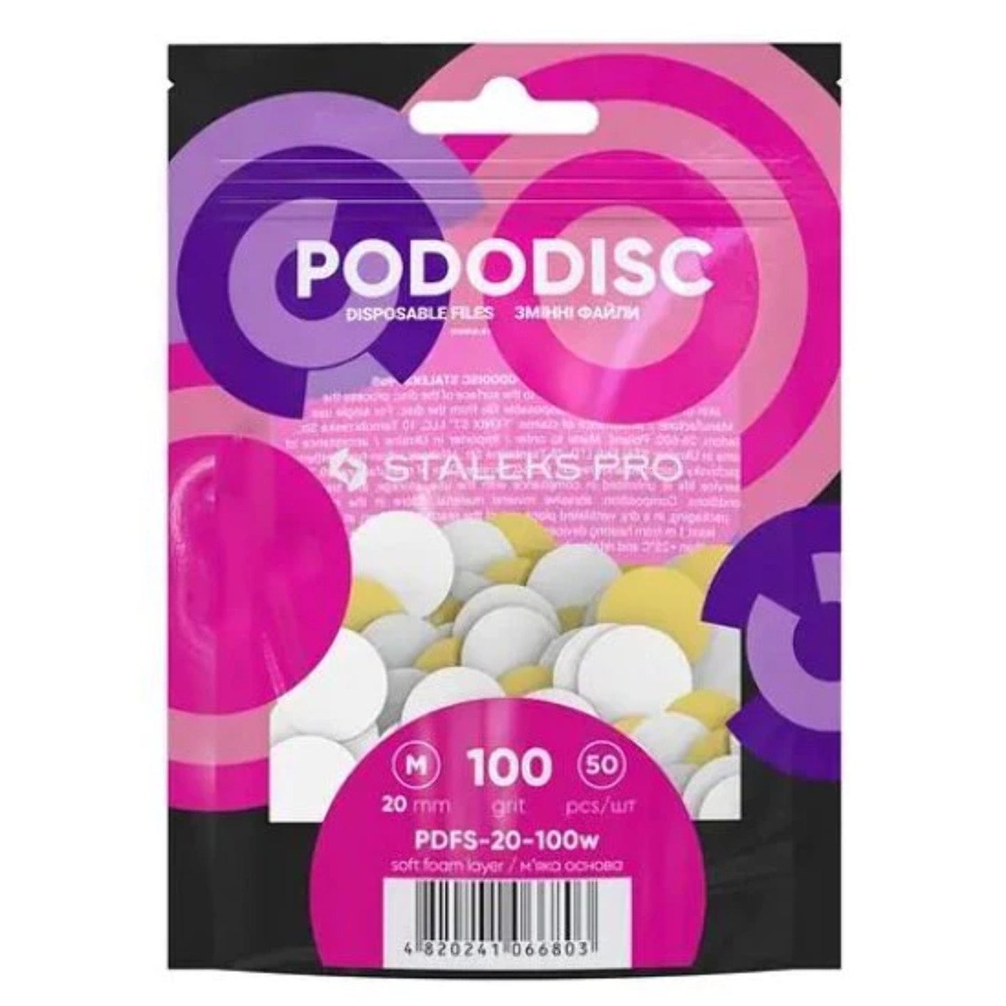 STALEKS PRO M PODODISC WHITE DISPOSABLE FILES SOFT BASE FOR PEDICURE DISC 20MM (50 PCS) PDFS-20